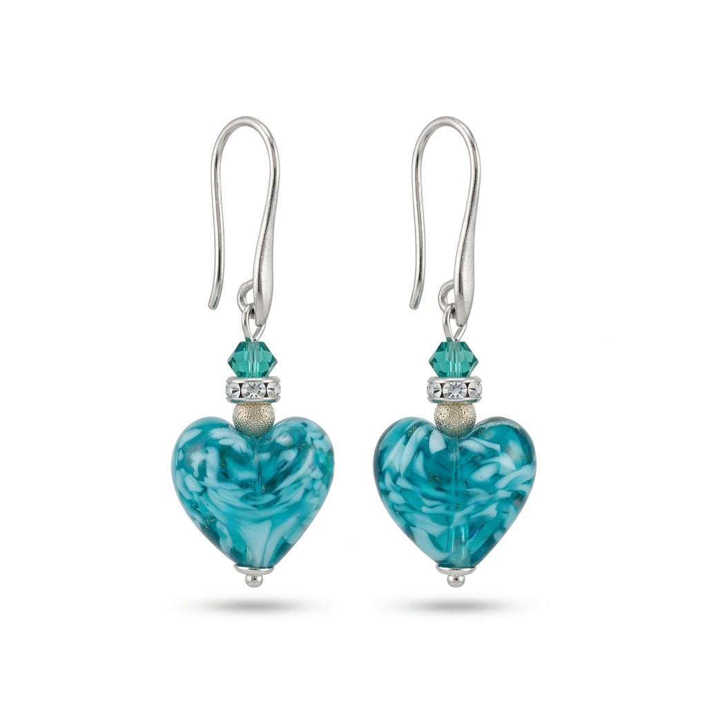 Green Murano Glass Heart Hook Earrings