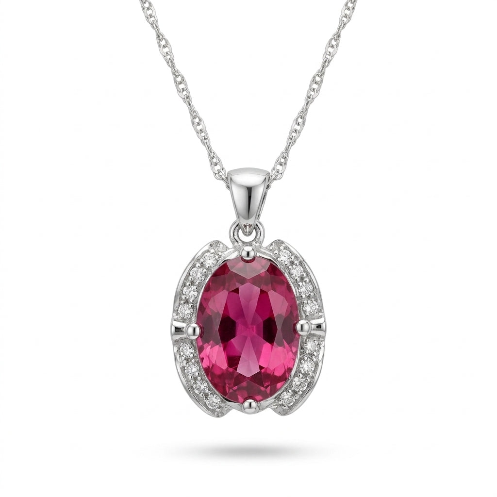 Oval Diadem Fuchsia CZ Pendant