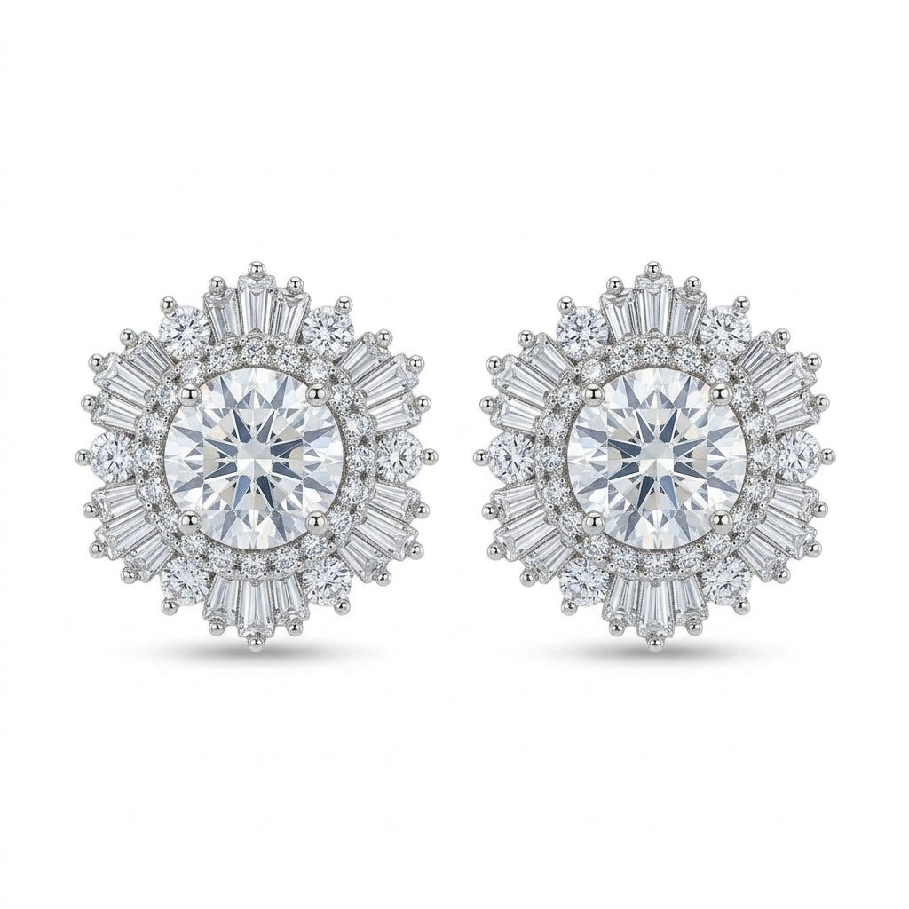 Cubic Zirconia Sunburst Cluster Stud Earrings