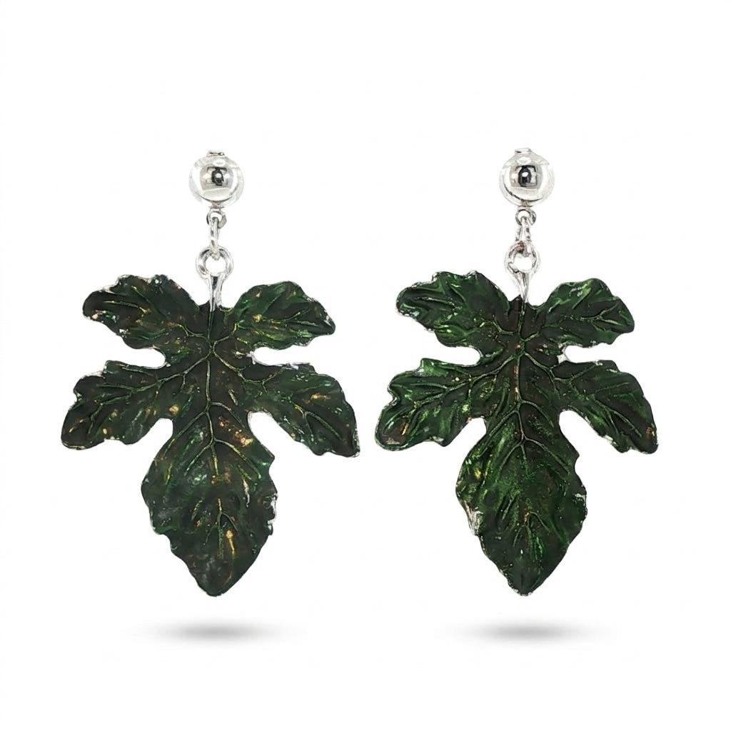 Green Leaf Motif Stud Earrings