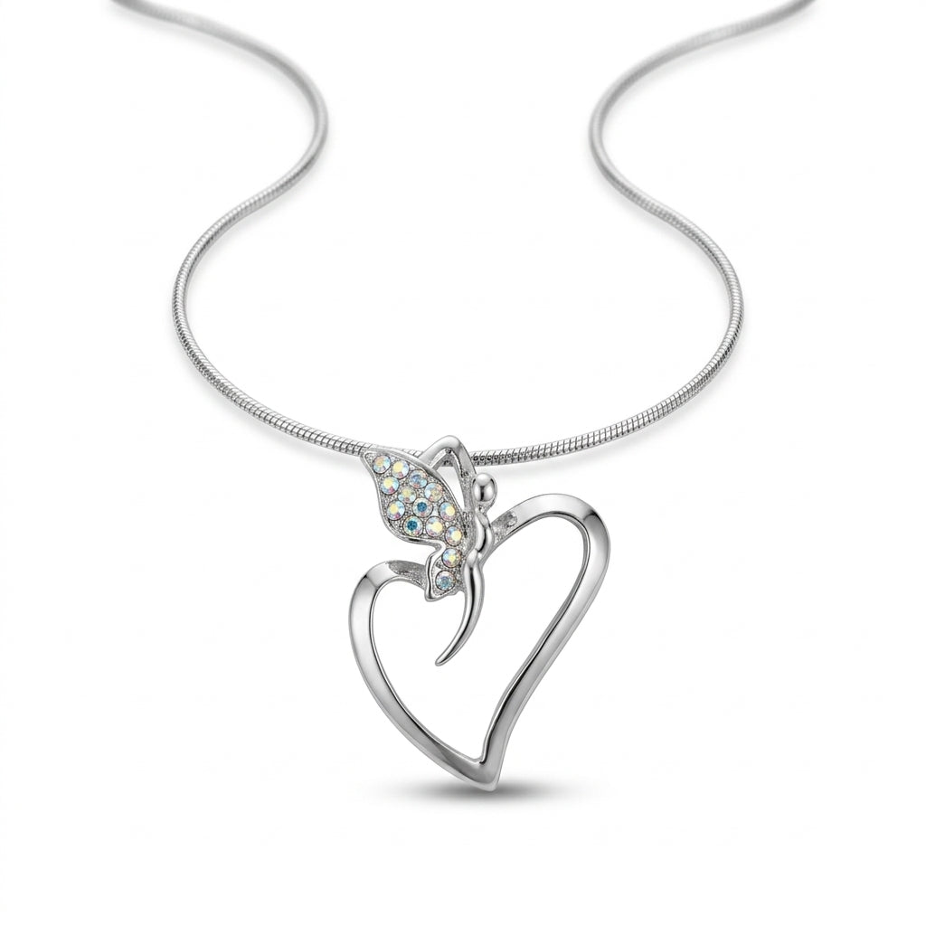 Butterfly Heart Pendant Necklace