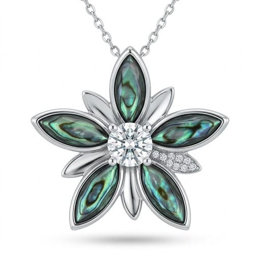 Paua Shell Flower Crystal Pendant
