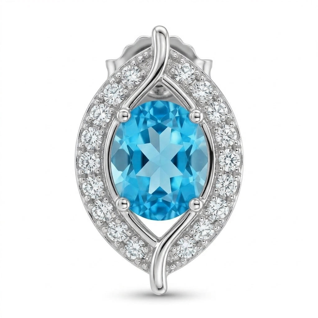 Swiss Blue Topaz Halo Lever Back Earrings