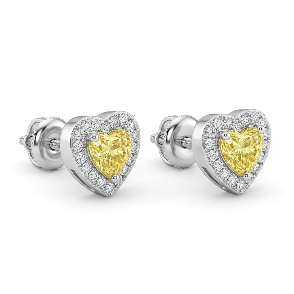 Sterling Silver Yellow Heart Studs