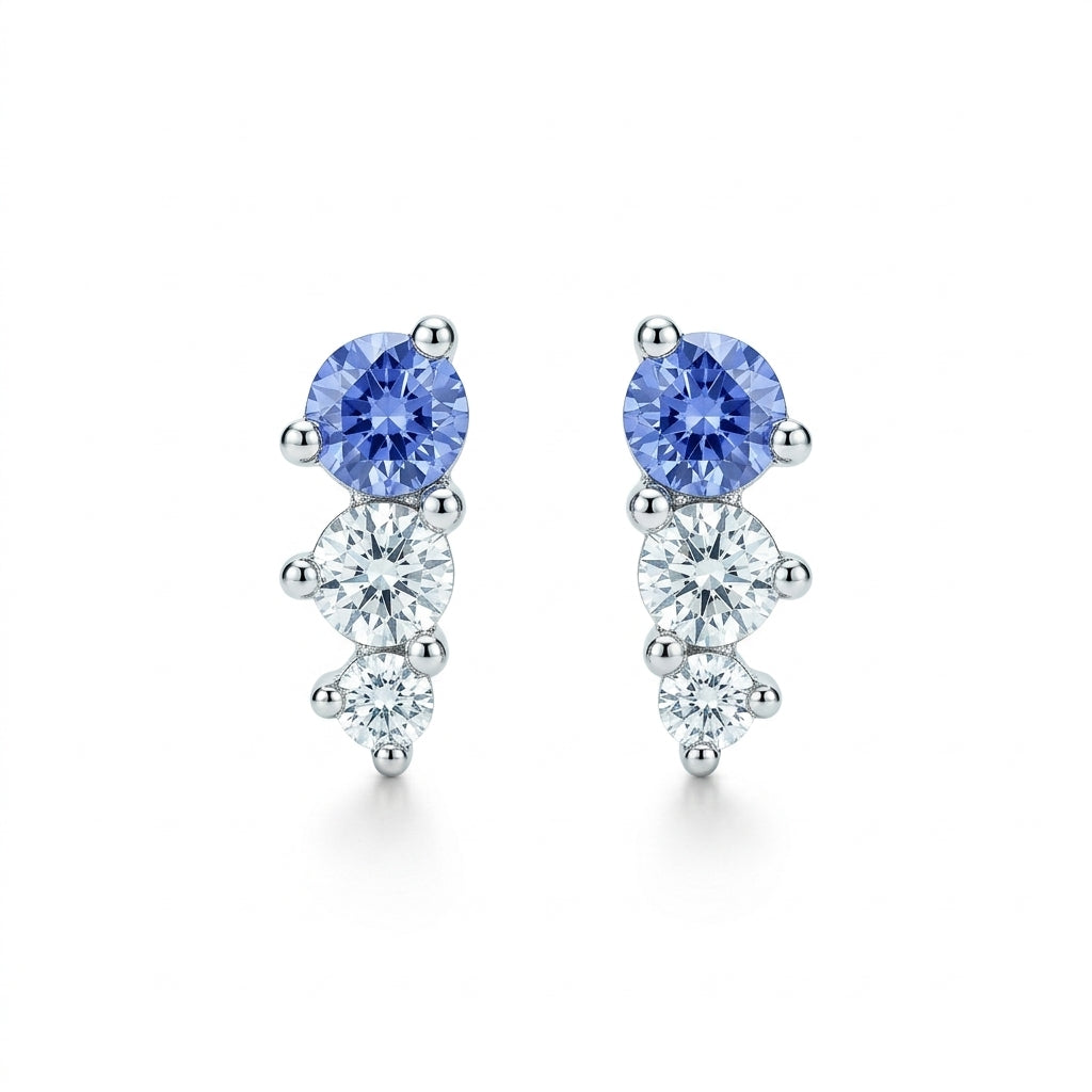 Sterling Silver Blue Round Stud Earrings
