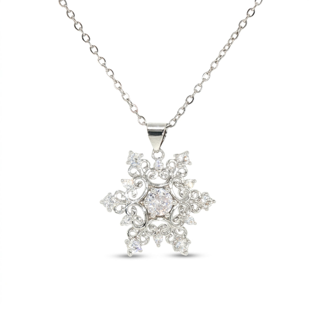 Cubic Zirconia Snowflake Filigree Pendant