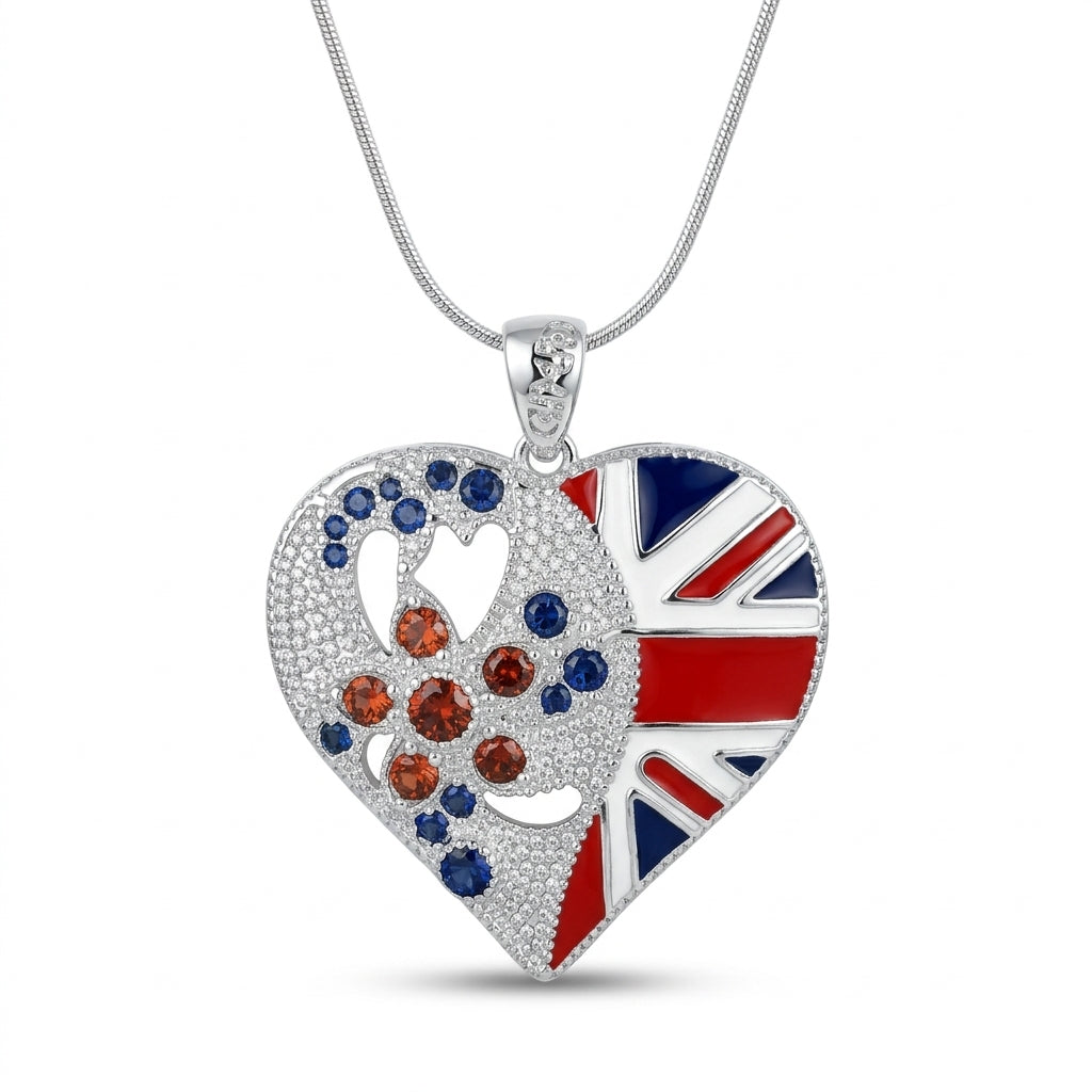 Diamante Heart Union Jack Pendant