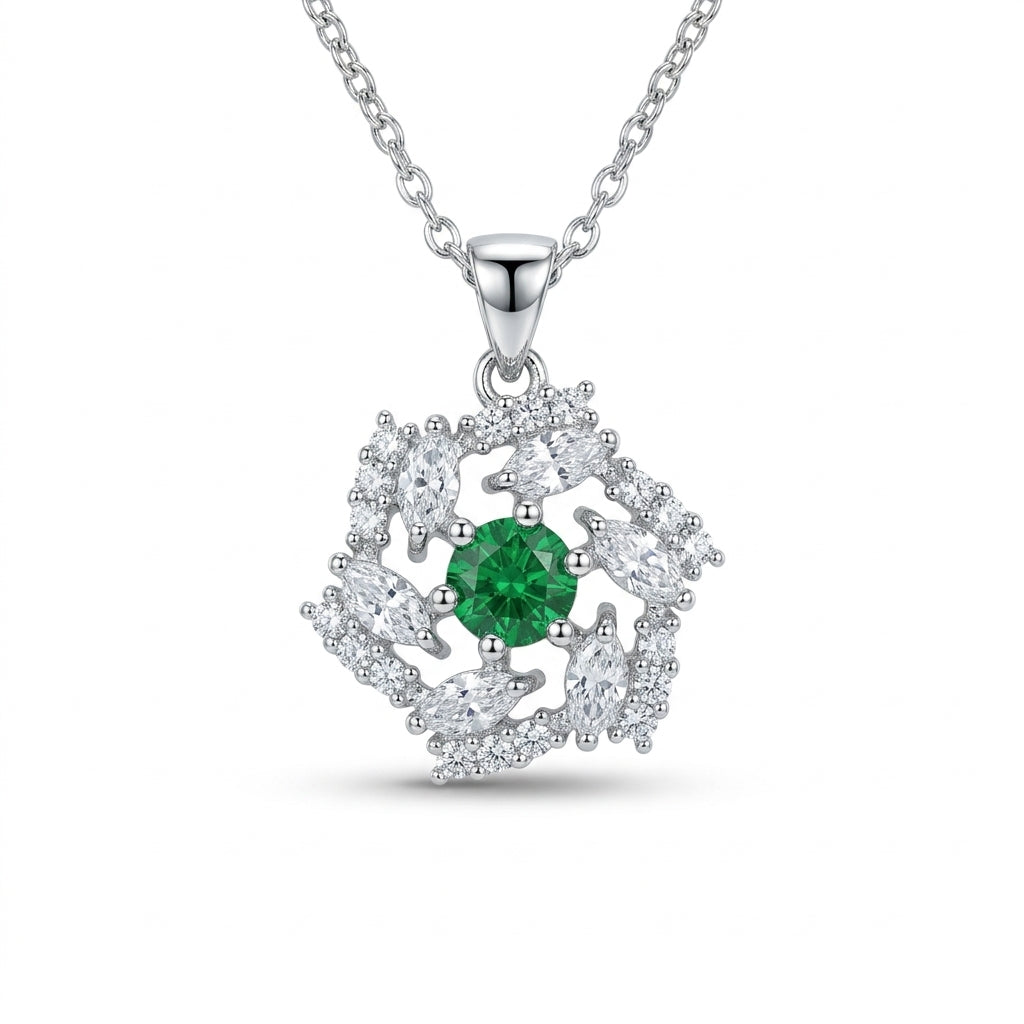 Pave Green Flower Pendant