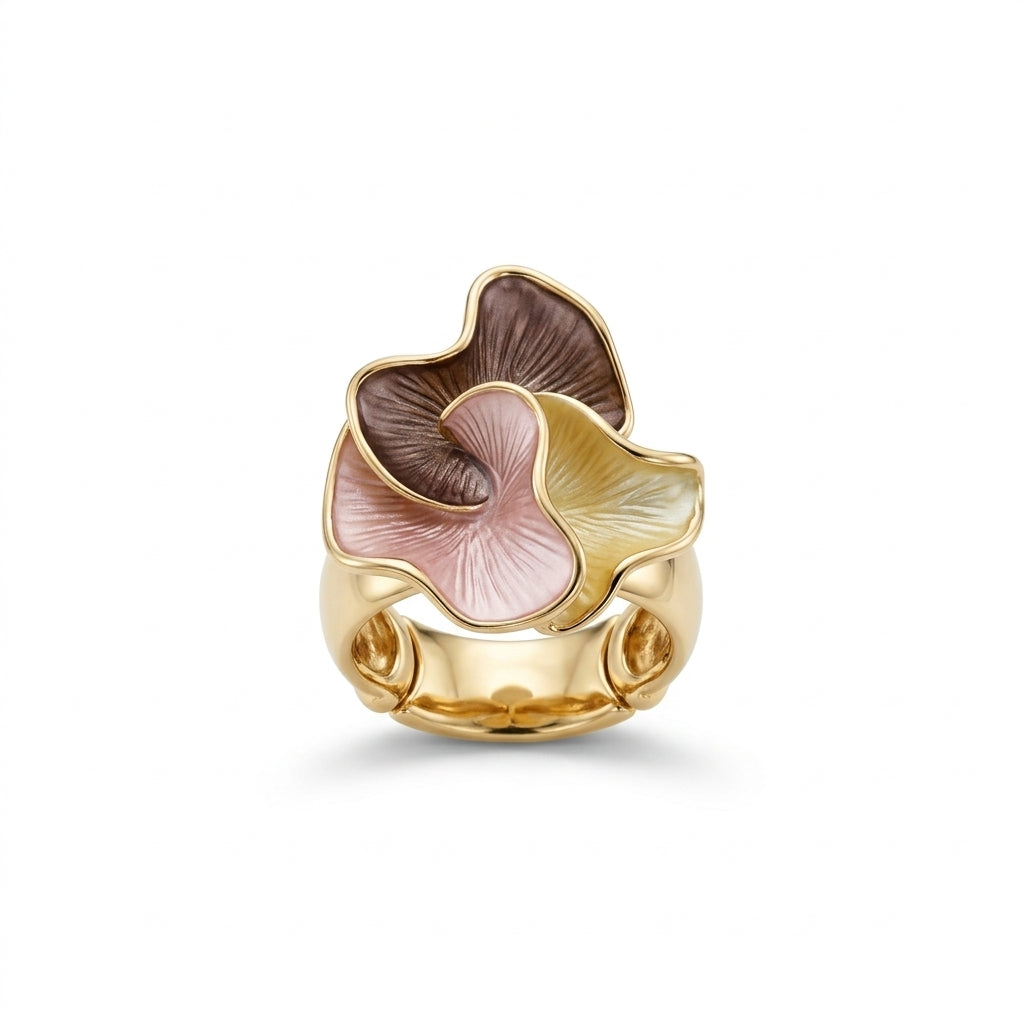 Tri-Petal Floral Stretch Ring - Warm Tones