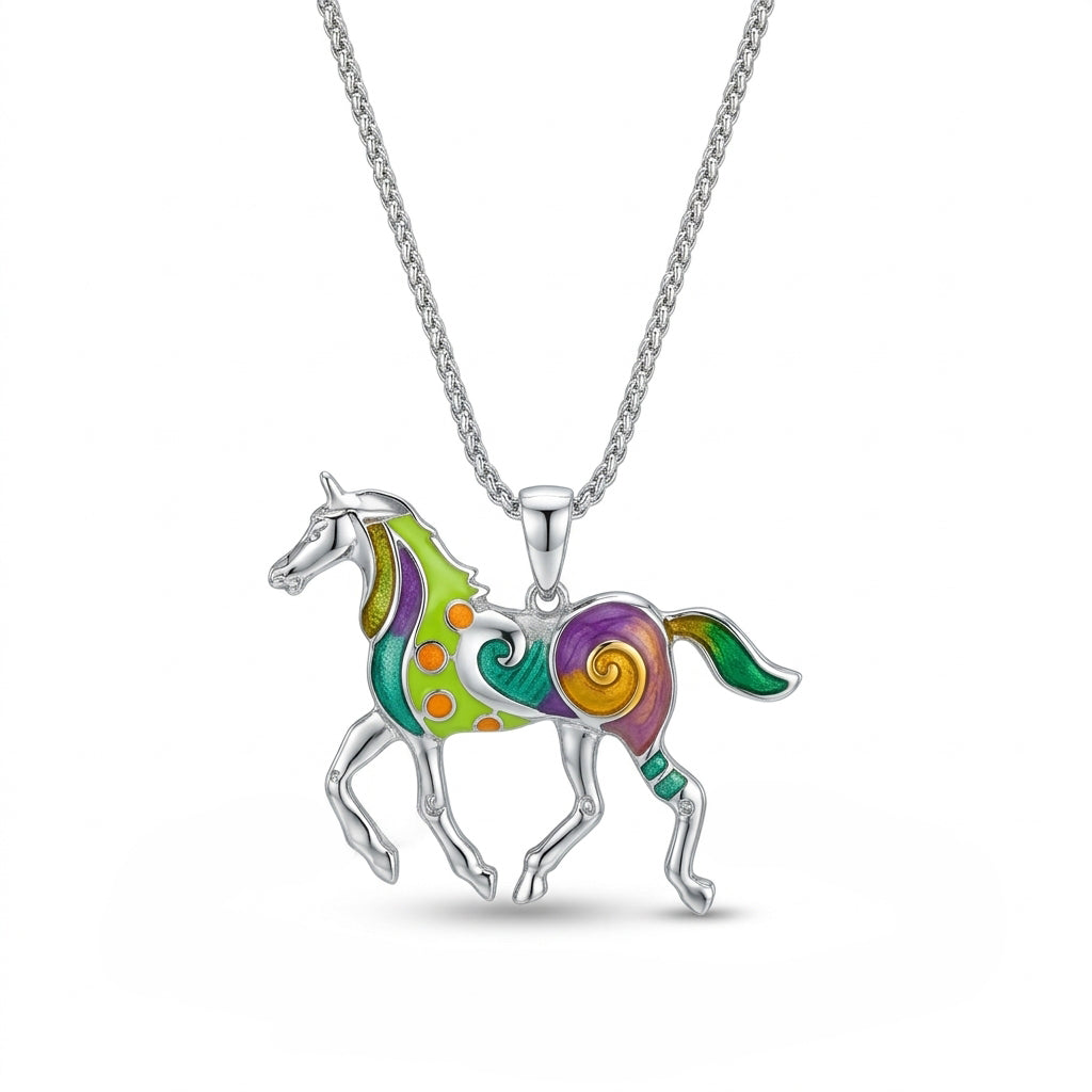 Horse Pendant – Equestrian Charm Necklace - Silver