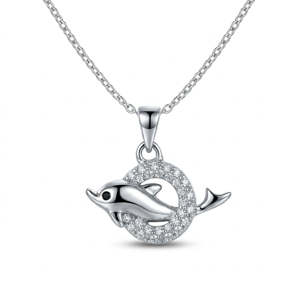 Dolphin Sparkle Circle Pendant