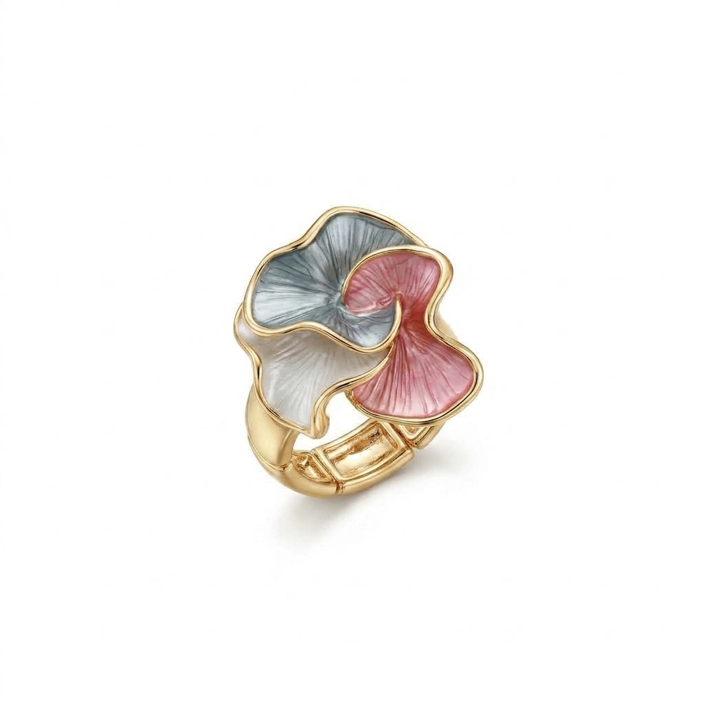 Tri-Petal Floral Stretch Ring - Pastel Tones