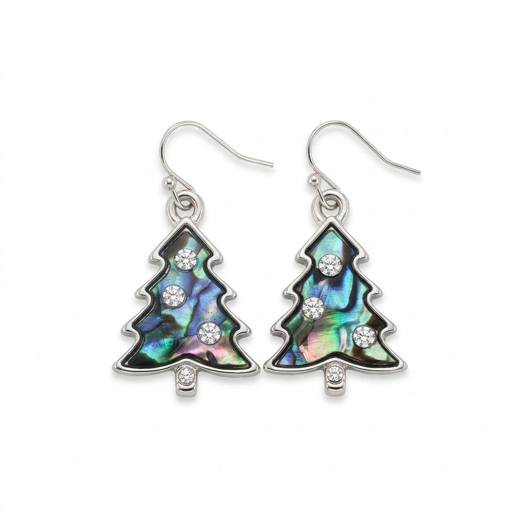 Paua Shell Christmas Tree Hook Earrings - White
