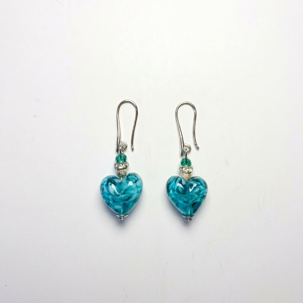 Green Murano Glass Heart Hook Earrings