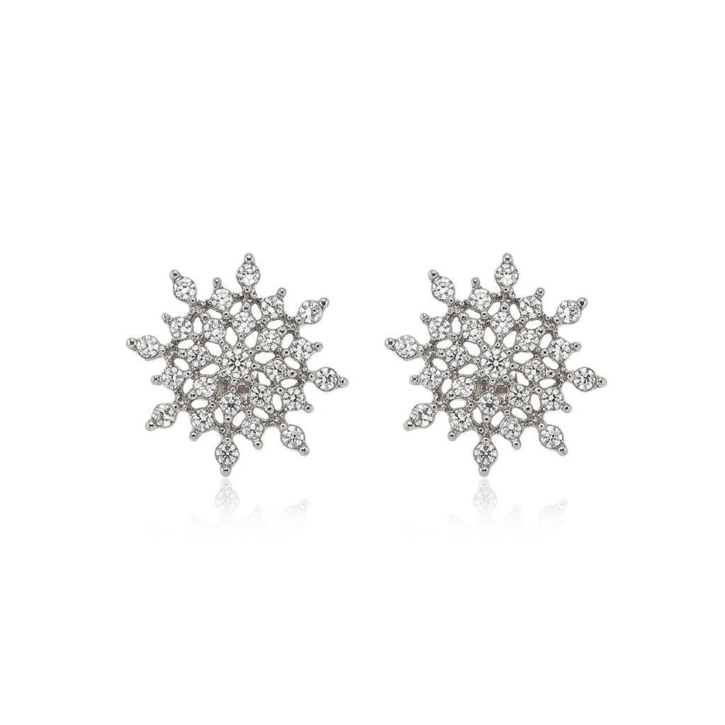 Cubic Zirconia Snowflake Cluster Stud Earrings