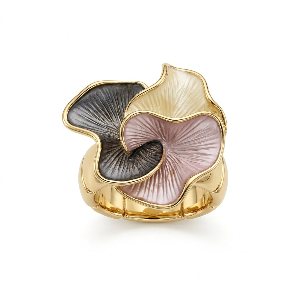 Tri-Petal Floral Stretch Ring - Warm Tones