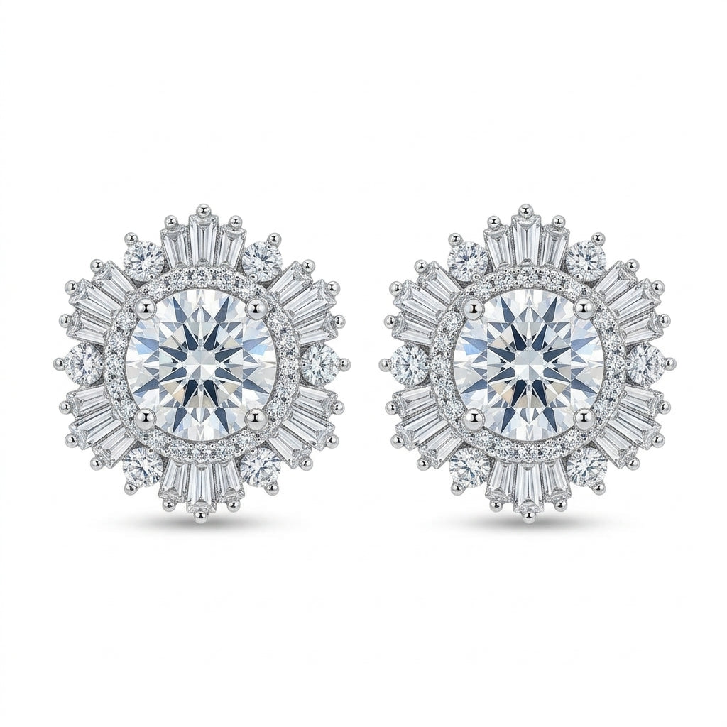 Cubic Zirconia Sunburst Cluster Stud Earrings