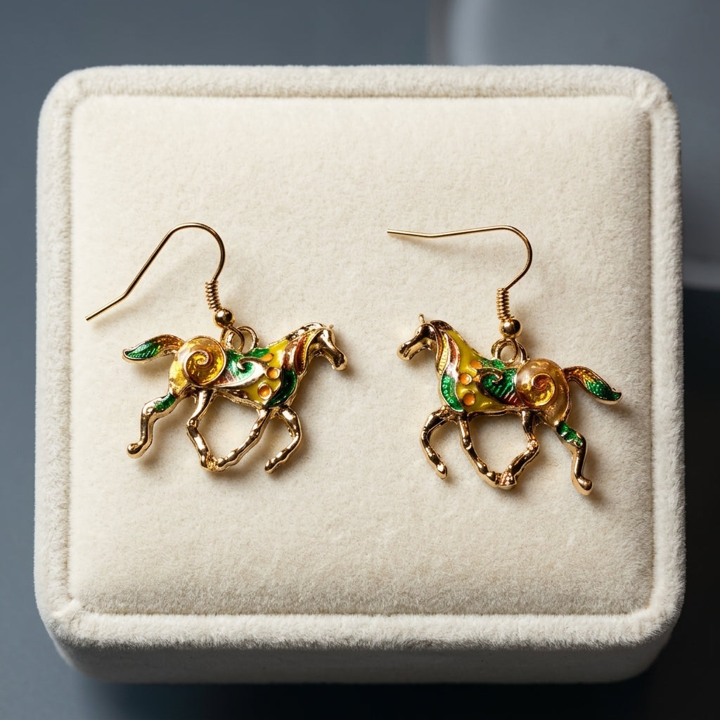 Horse Earrings – Equestrian Charm Earrings - Gold