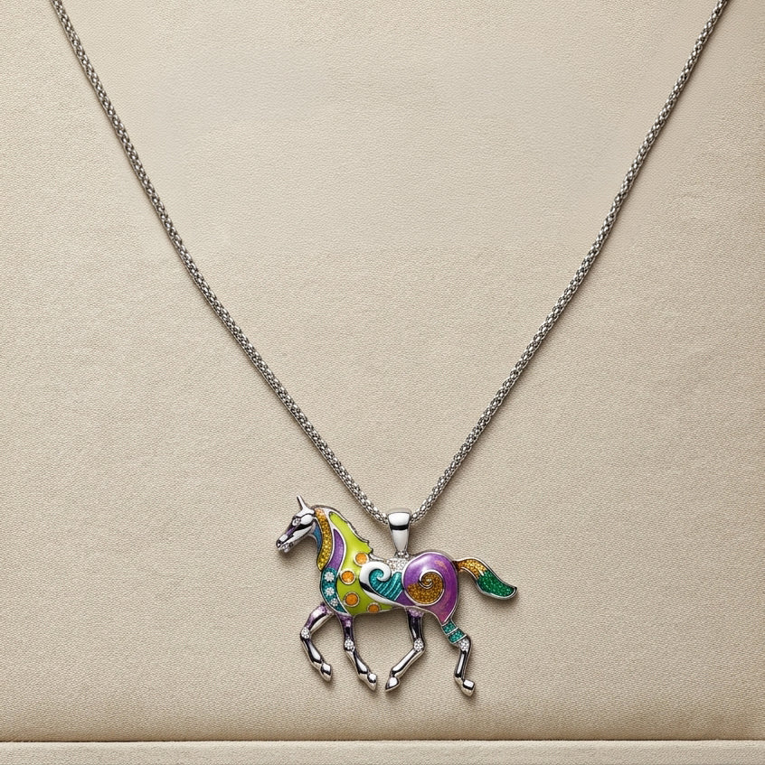 Horse Pendant – Equestrian Charm Necklace - Silver