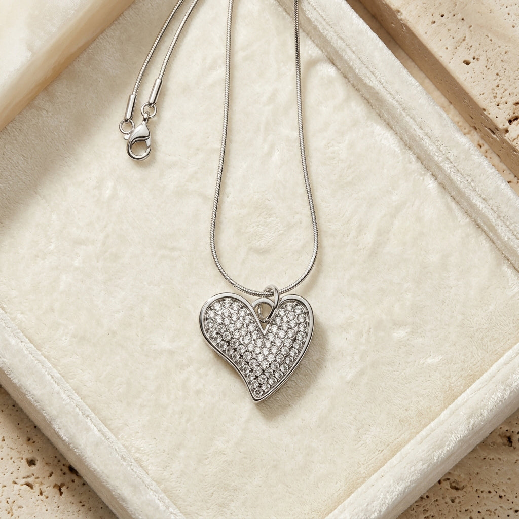 White Sparkle Pave Crystal Heart Pendant