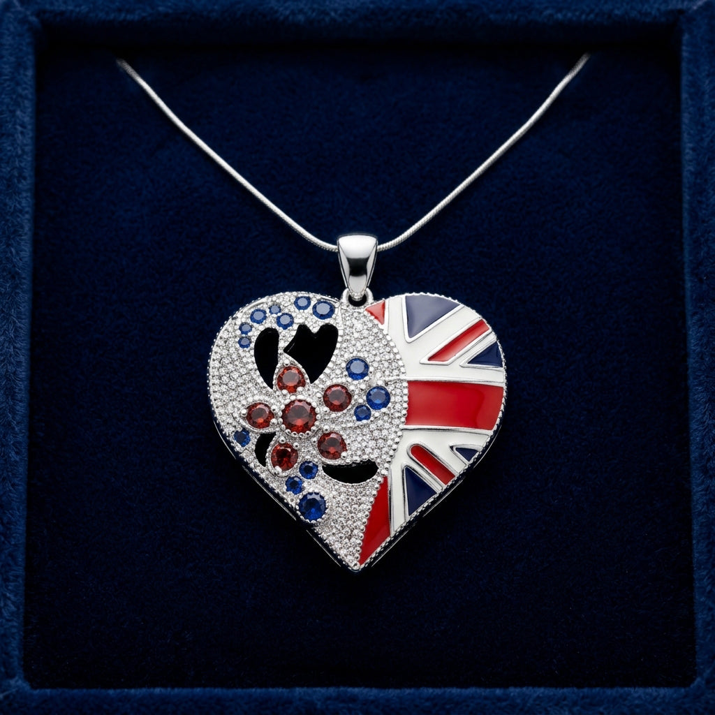 Diamante Heart Union Jack Pendant