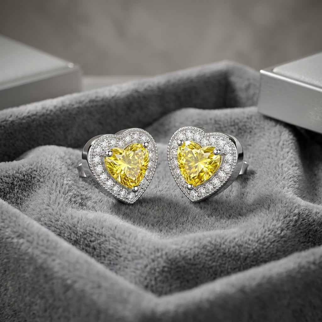 Sterling Silver Yellow Heart Studs