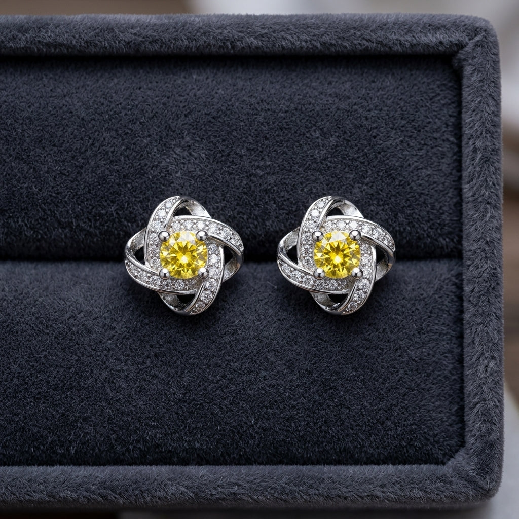 Sterling Silver Knot Studs Yellow