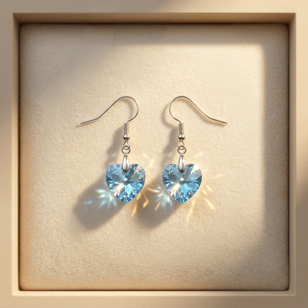 Swarovski Crystal Light Blue Heart Earrings