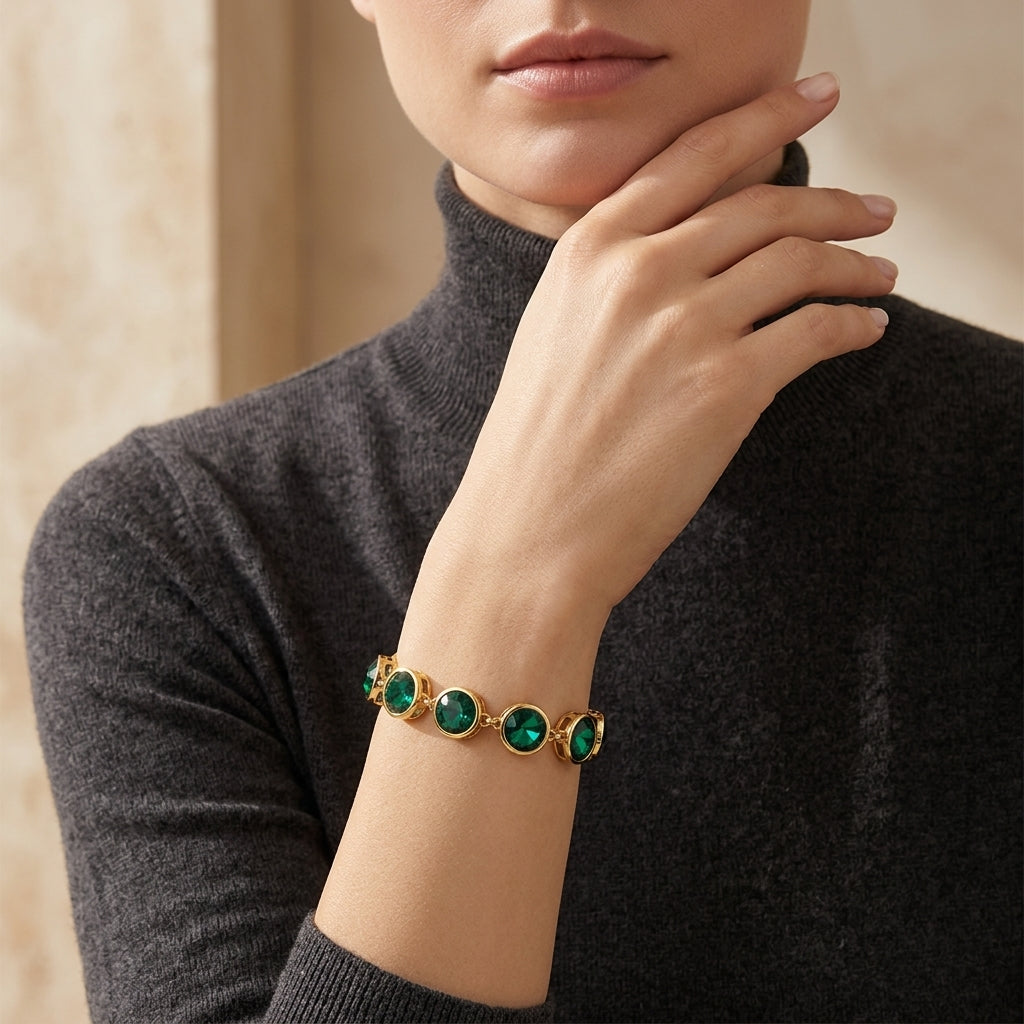 Green Crystal Linked Chain Bracelet