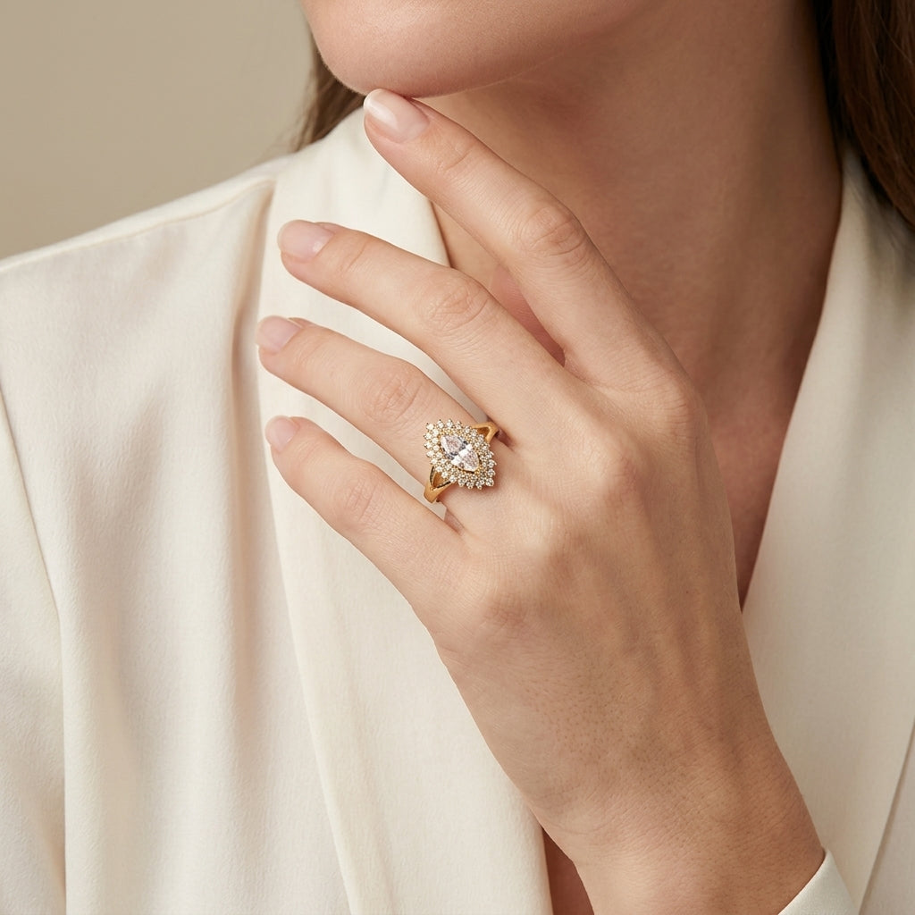 Marquise Gold Plated Adjustable Cocktail Ring