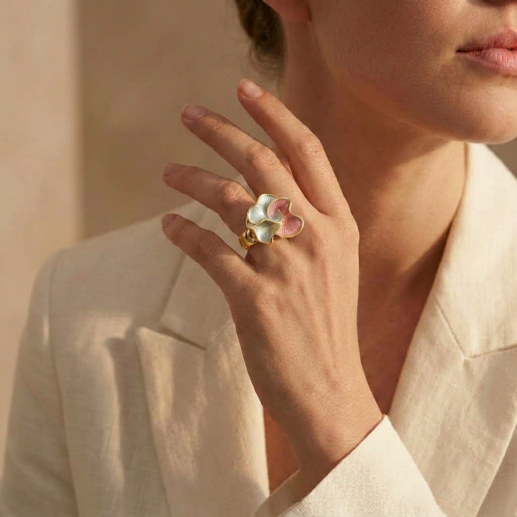Tri-Petal Floral Stretch Ring - Pastel Tones