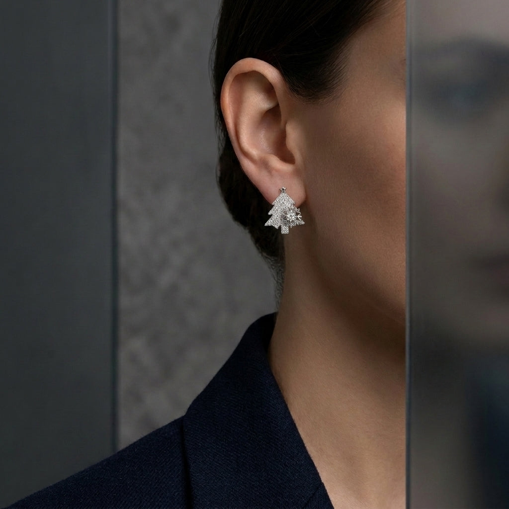 Pavé Cubic Zirconia Christmas Tree Stud Earrings