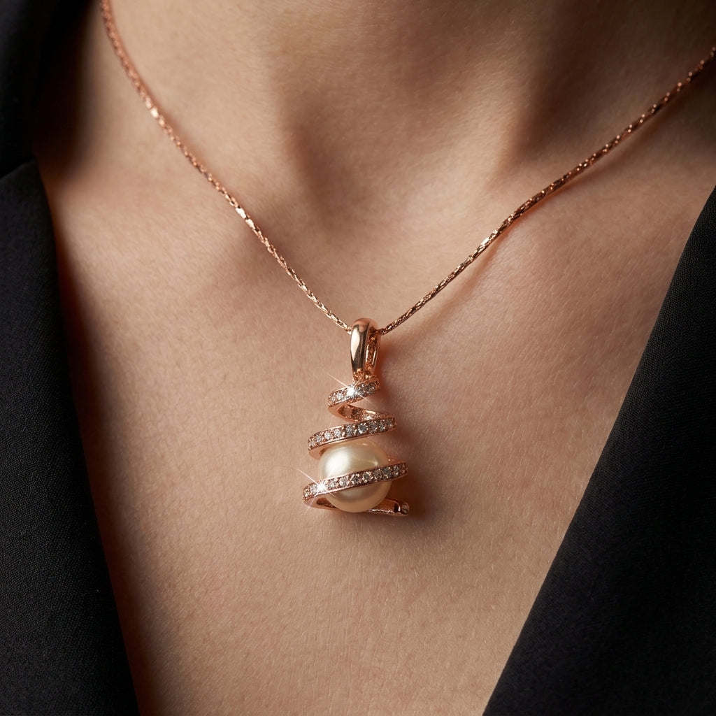 Rose Gold Plated Spiral Pearl Pendant