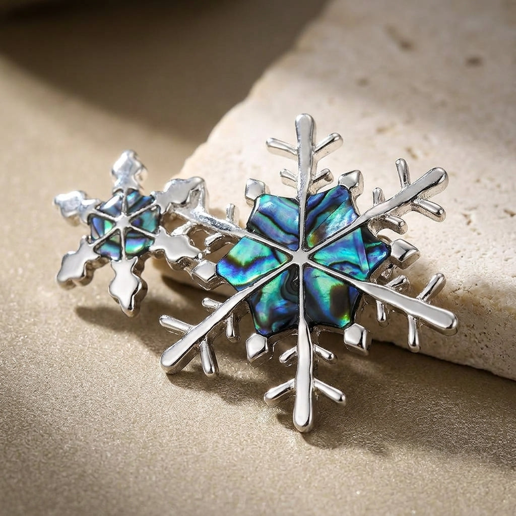 Double Snowflake Brooch with Paua Shell Inlay