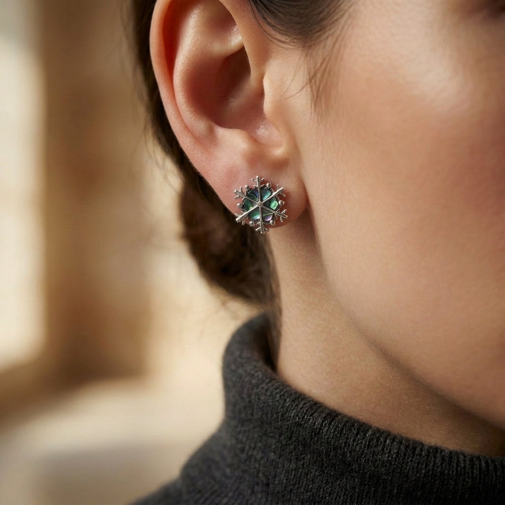 Paua Shell Snowflake Stud Earrings