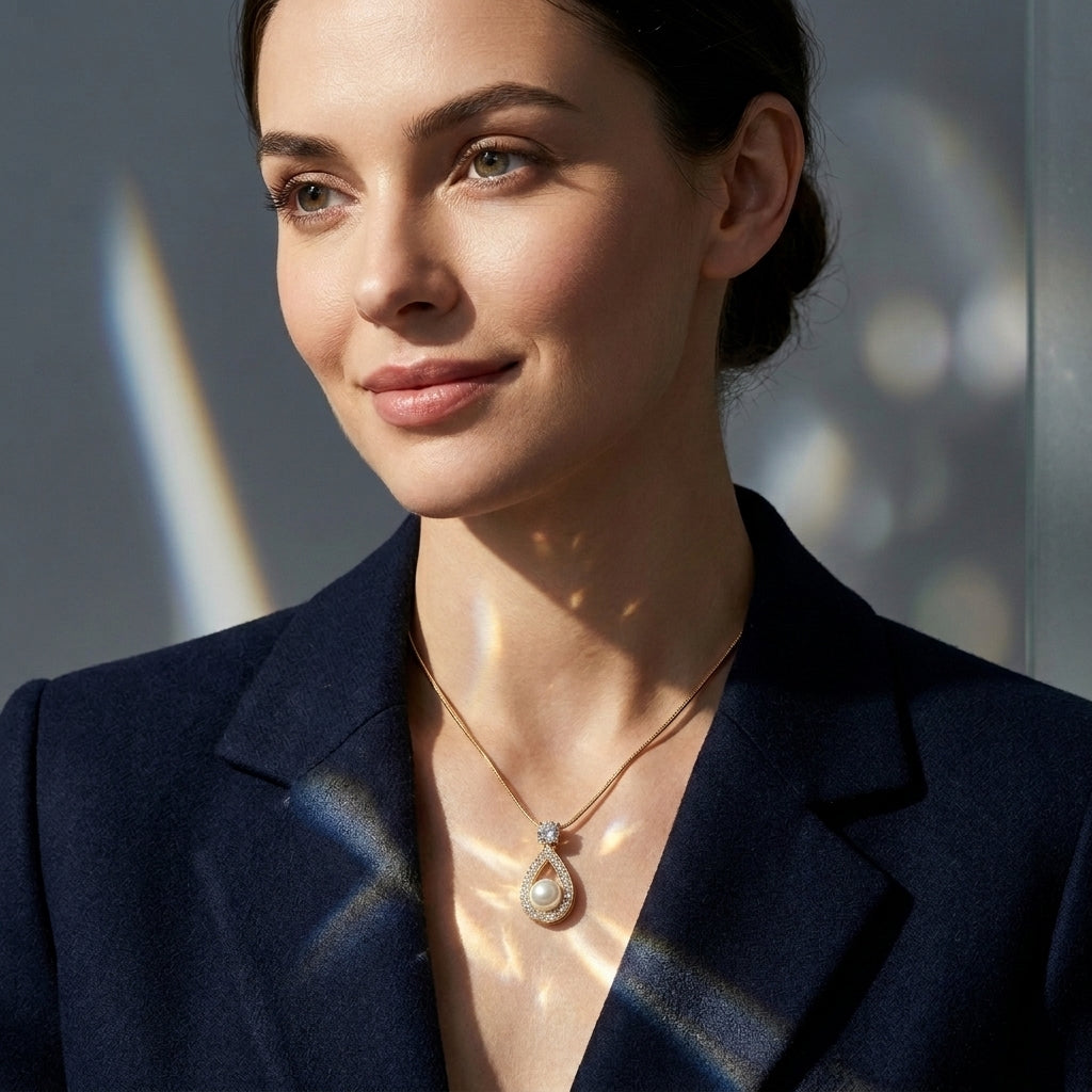 Pearl and Swarovski Crystal Teardrop Pendant