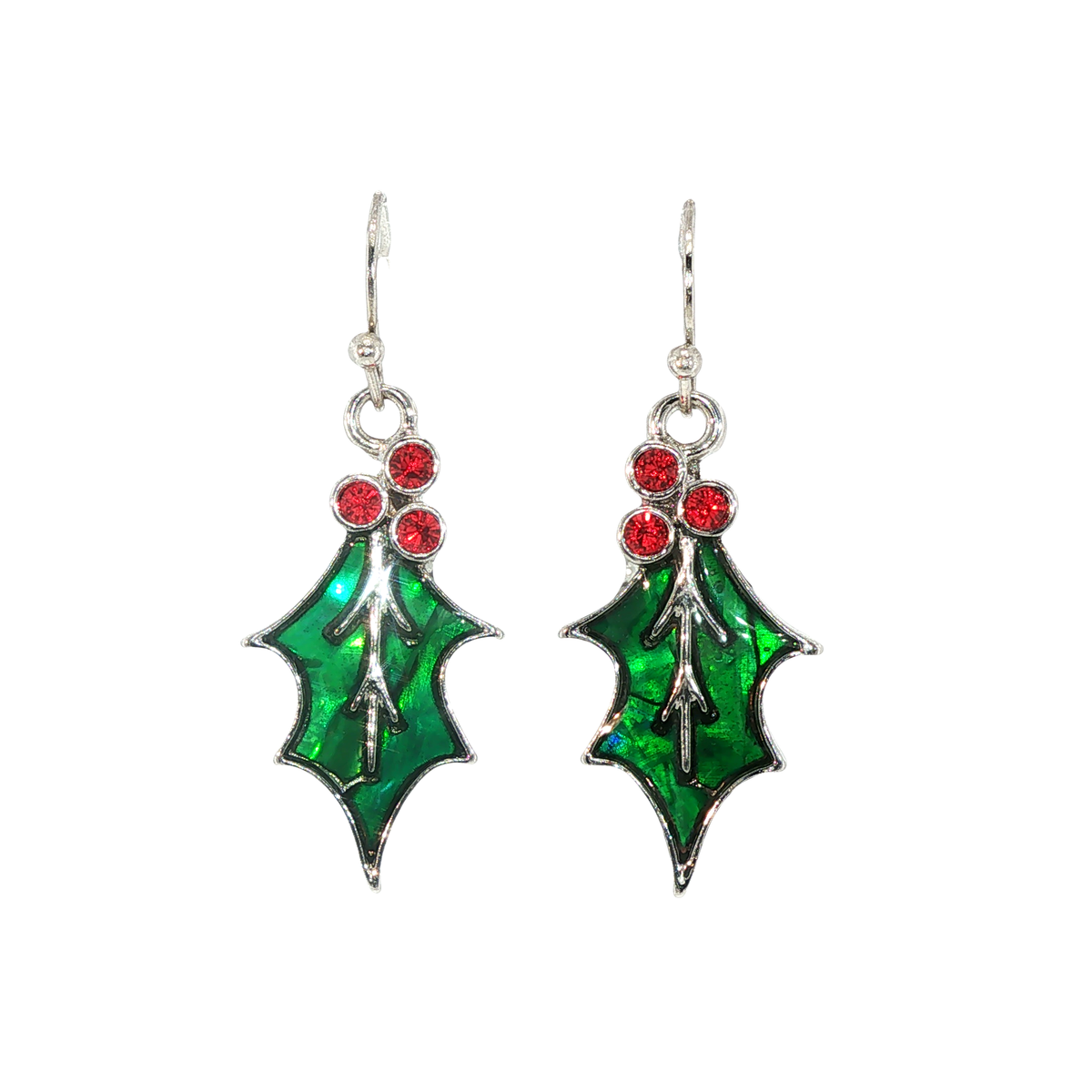 Paua Shell Holly Leaf Hook Earrings