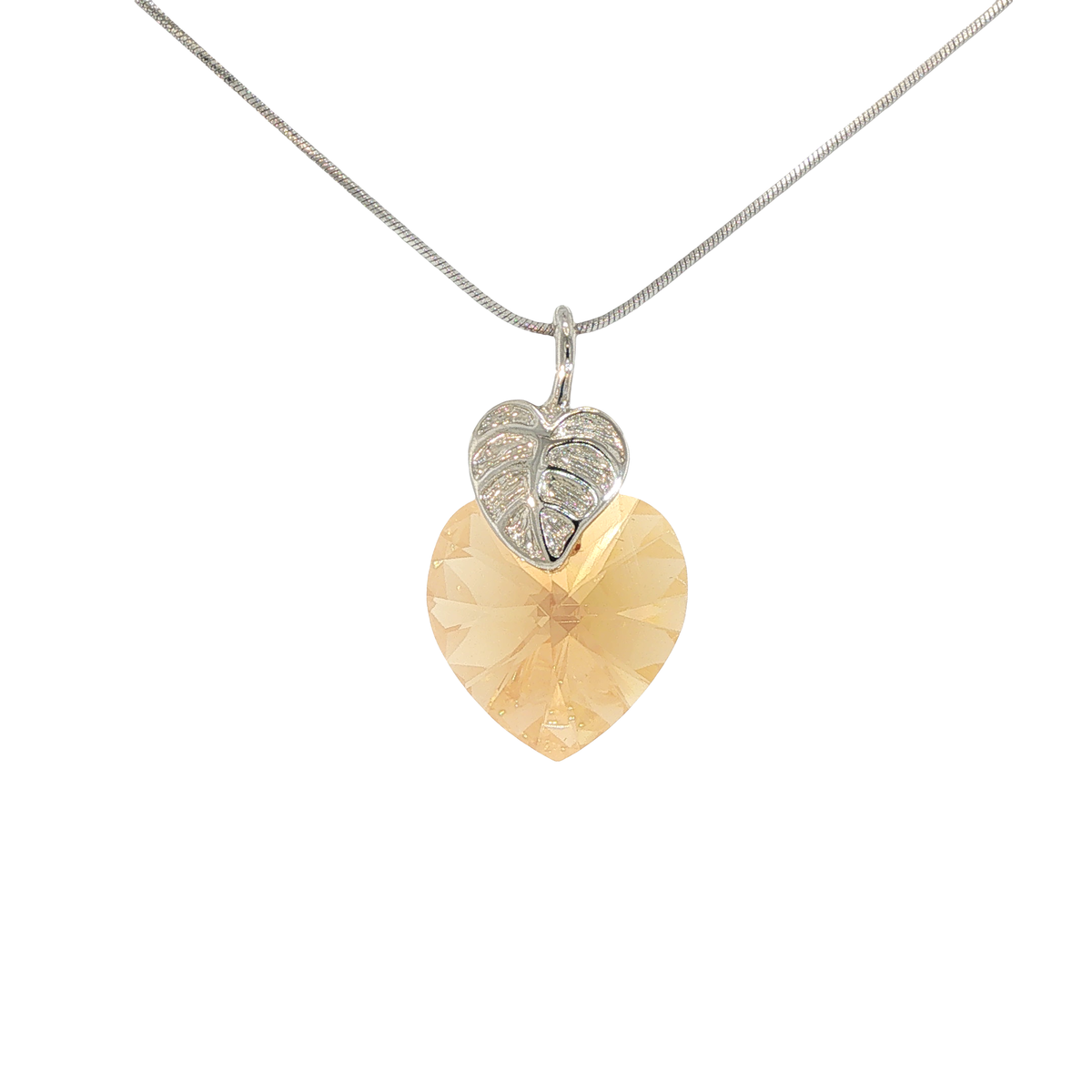 Swarovski Crystal Golden Shadow Heart and Leaf Pendant