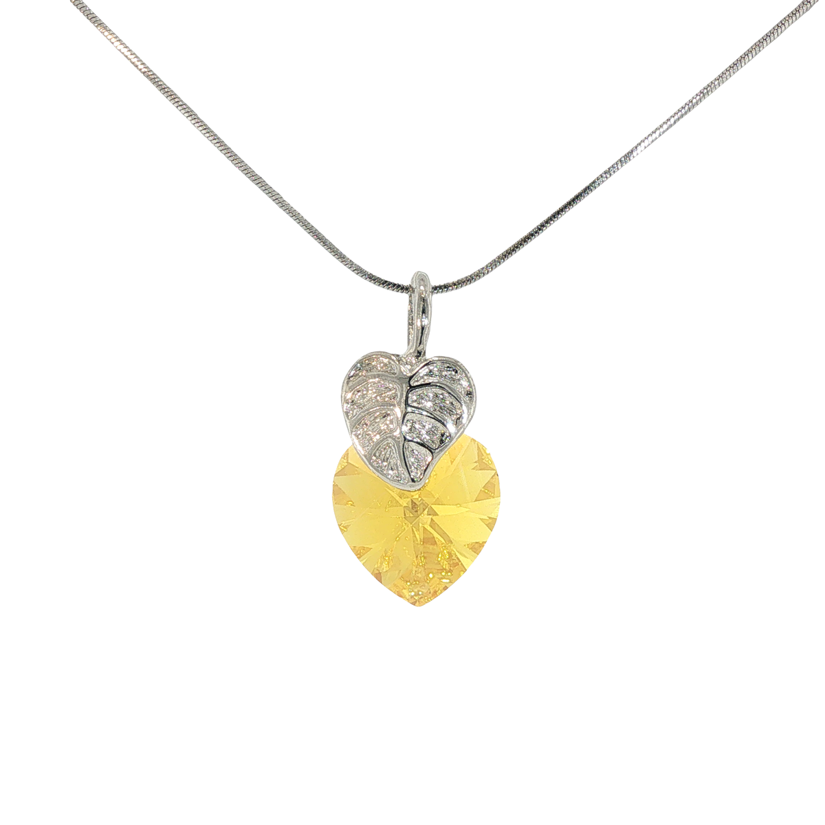 Swarovski Crystal Yellow Heart and Leaf Pendant
