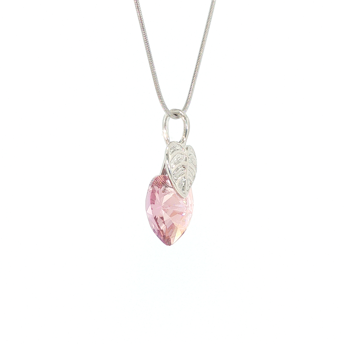 Swarovski Crystal Light Pink Heart and Leaf Pendant