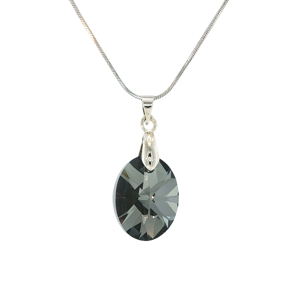 Swarovski Crystal Xilion Dark Grey Oval Pendant