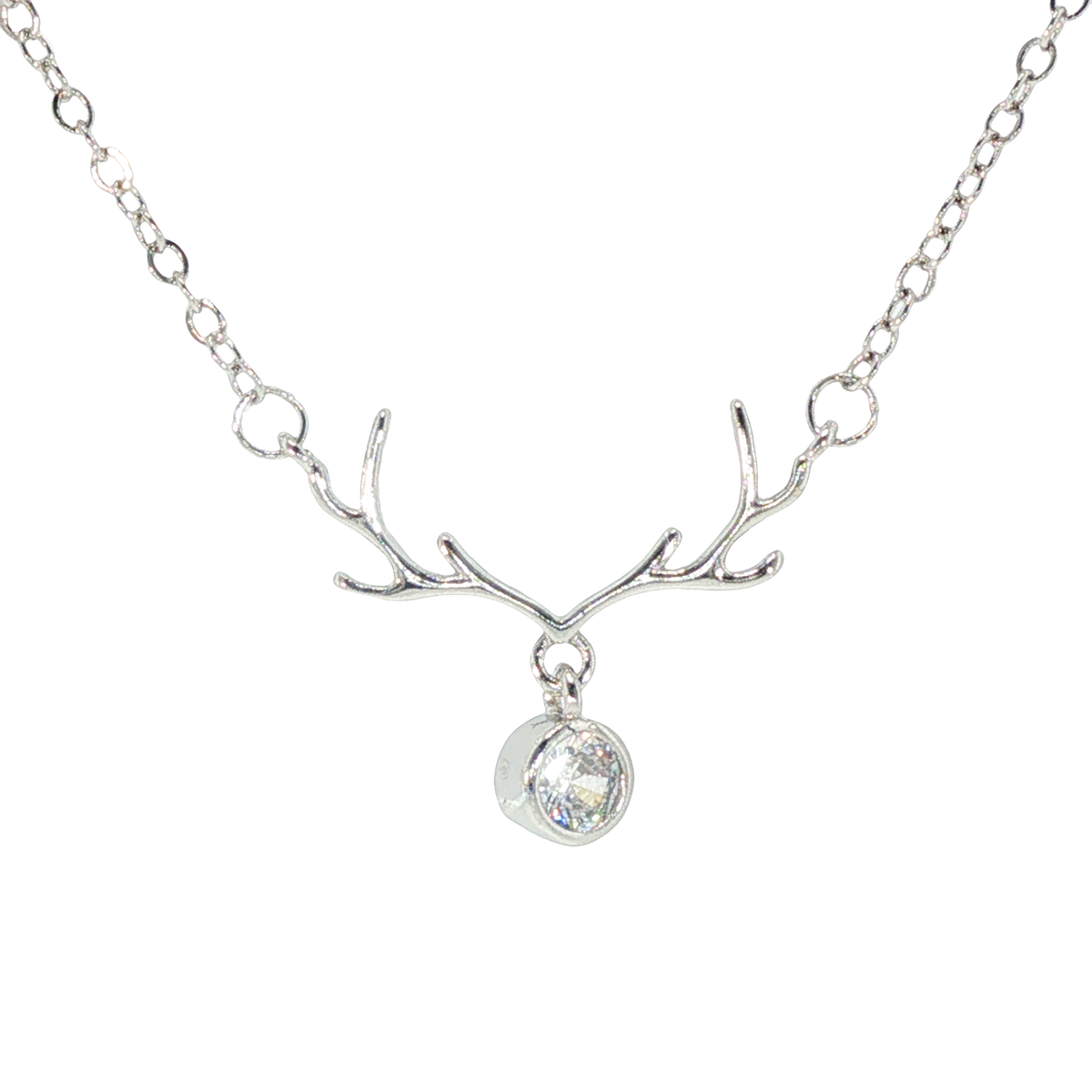 Antler Motif Clear Cubic Zirconia Necklace