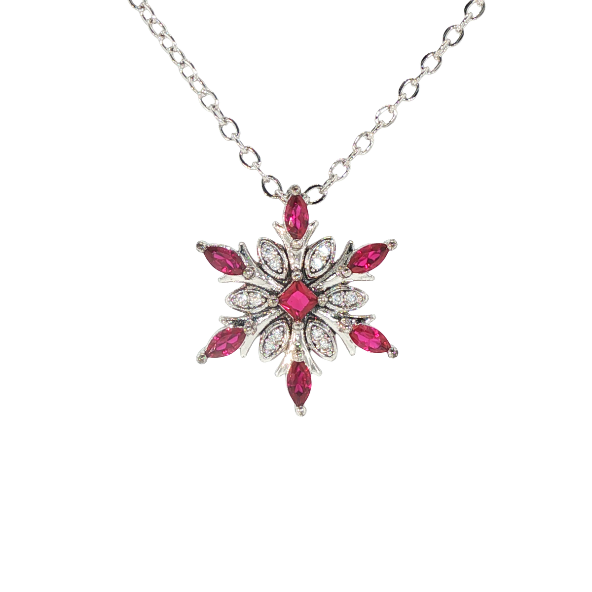 Ruby Cubic Zirconia Snowflake Pendant