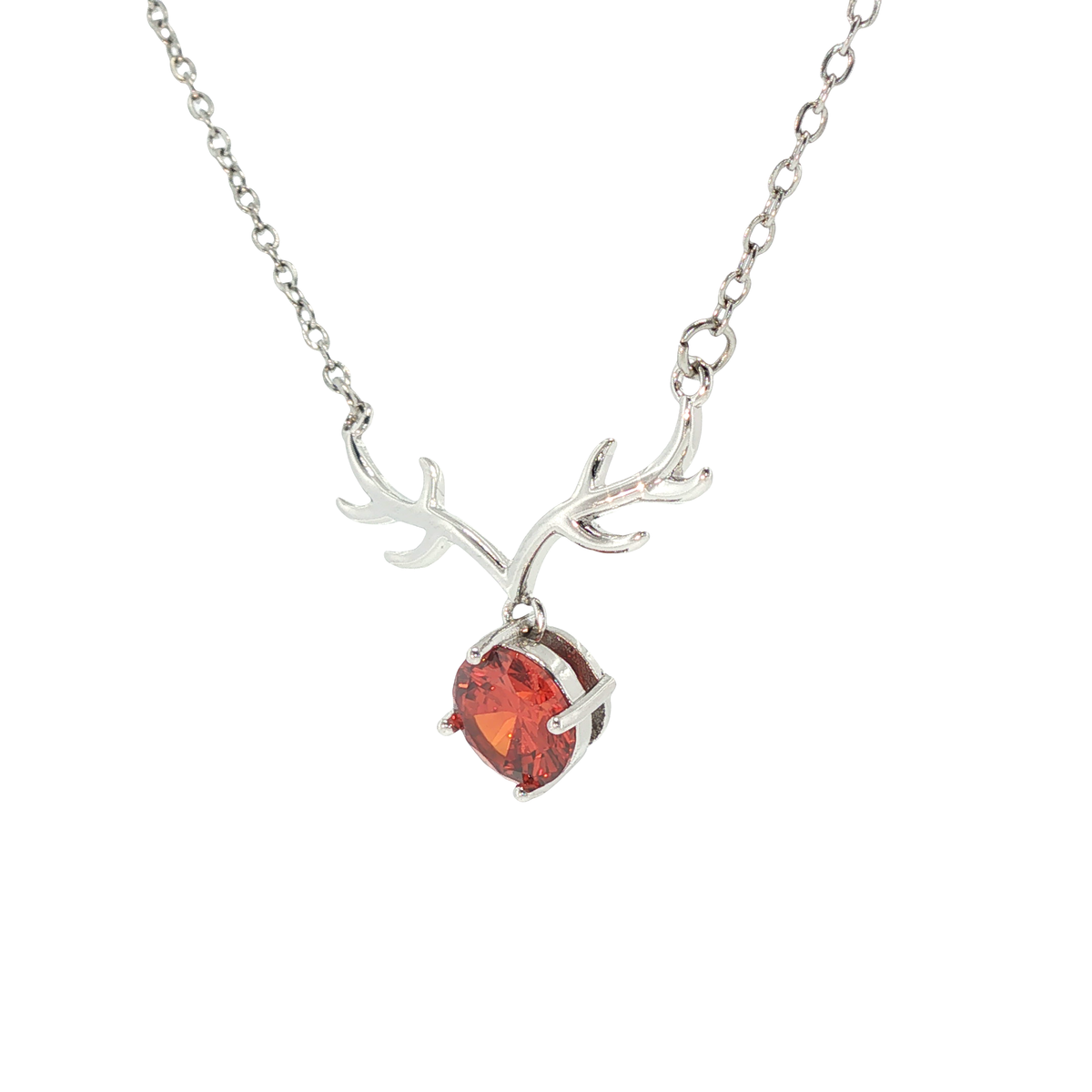 Antler Motif Red Cubic Zirconia Necklace