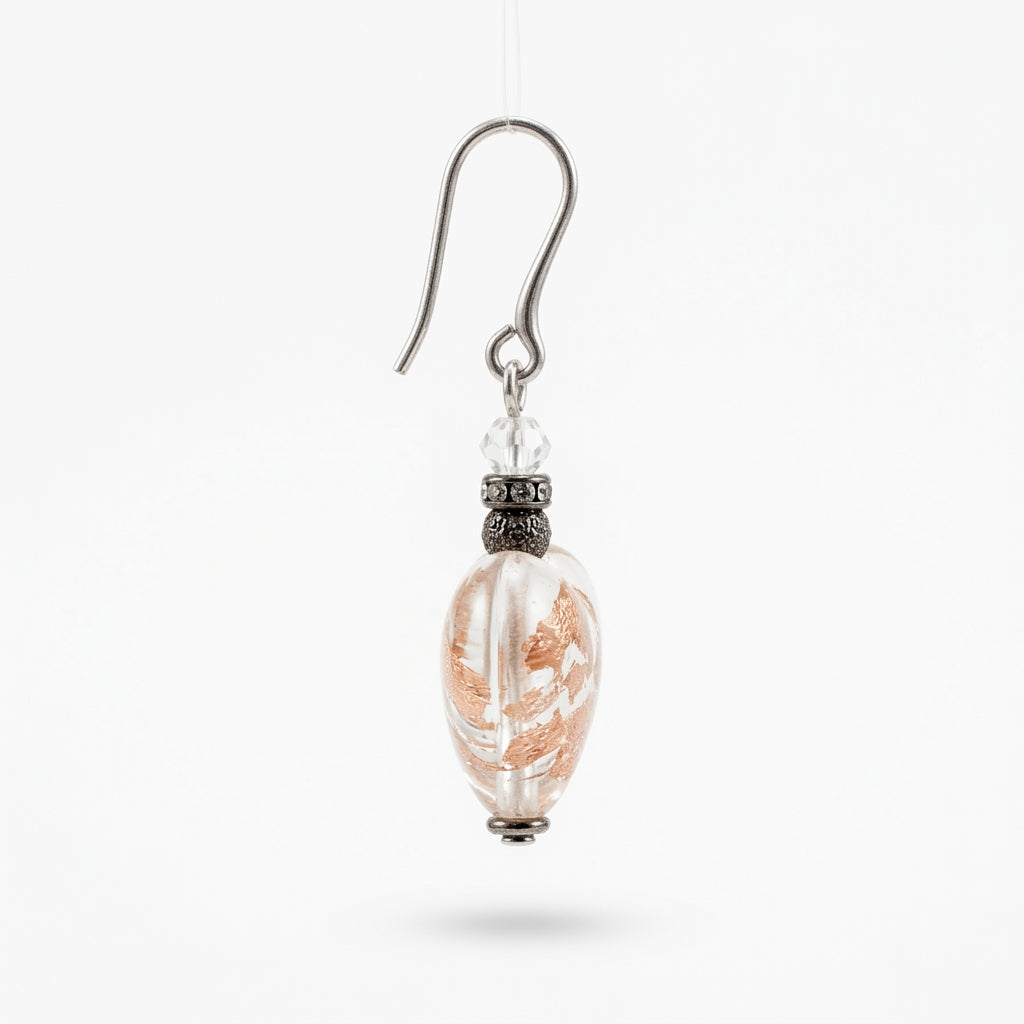 Clear Gold Leaf Murano Glass Heart Hook Earrings
