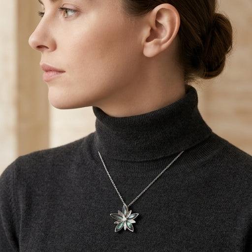 Paua Shell Flower Crystal Pendant