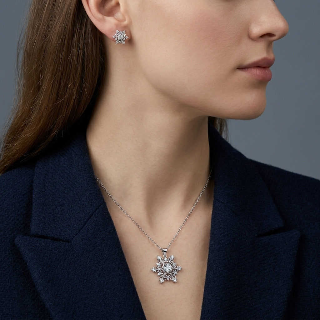 Cubic Zirconia Snowflake Filigree Pendant