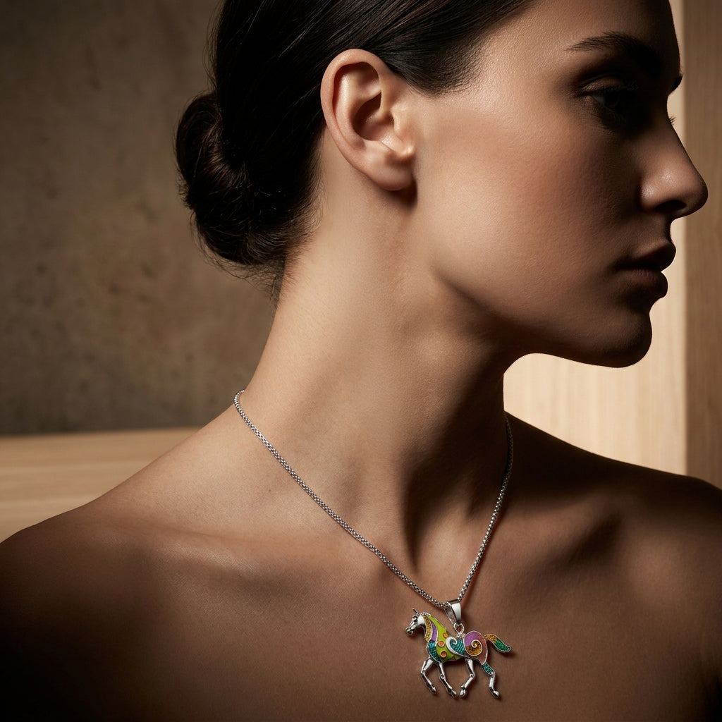 Horse Pendant – Equestrian Charm Necklace - Silver