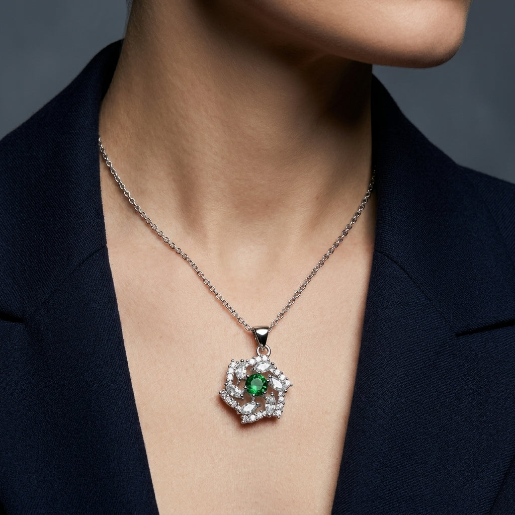 Pave Green Flower Pendant