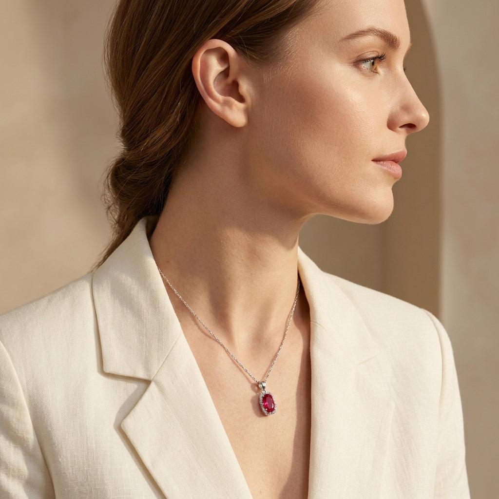 Oval Diadem Fuchsia CZ Pendant